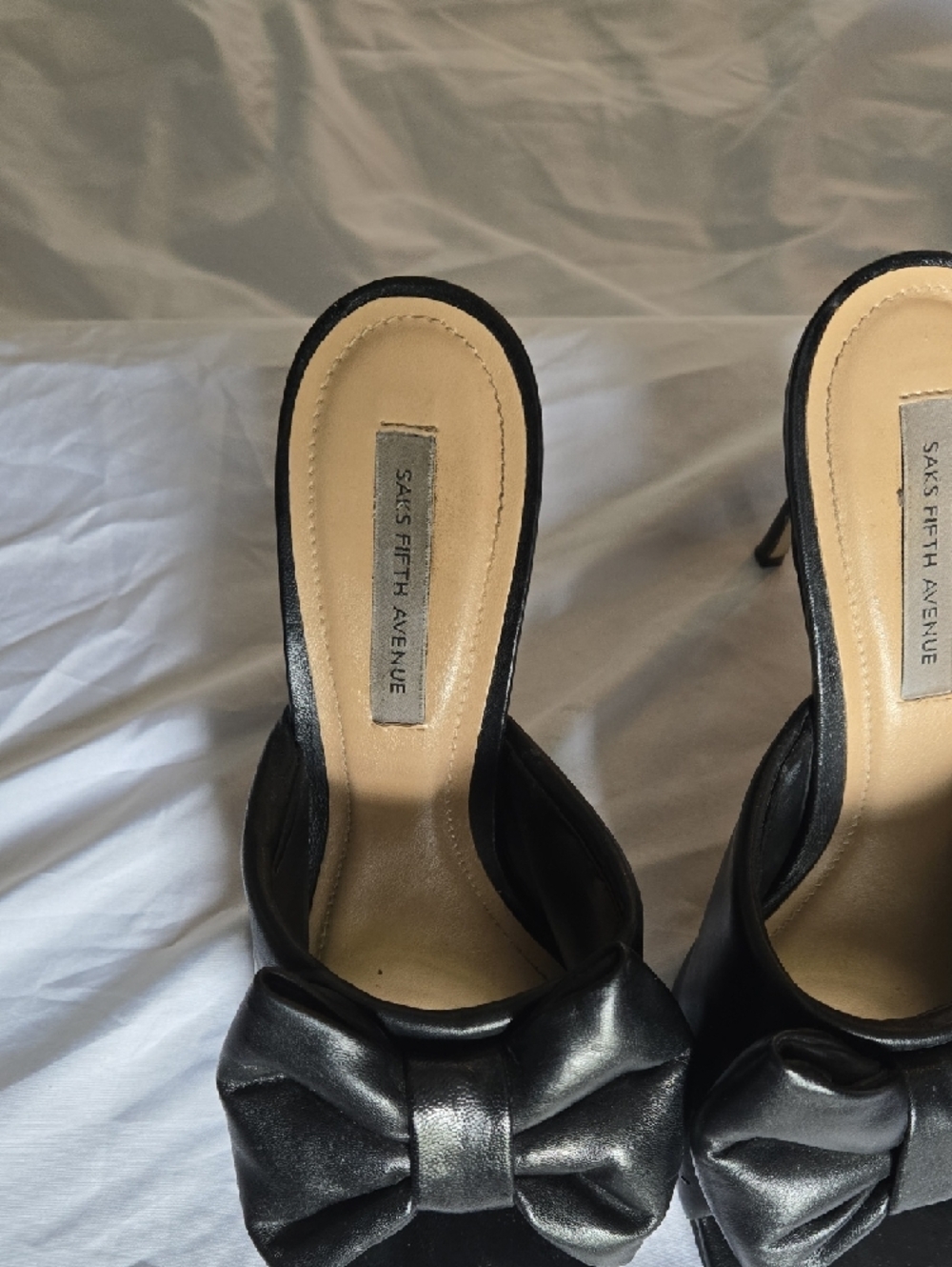 Saks Fifth Avenue Black Bow Slide Mules - Picture 6 of 6
